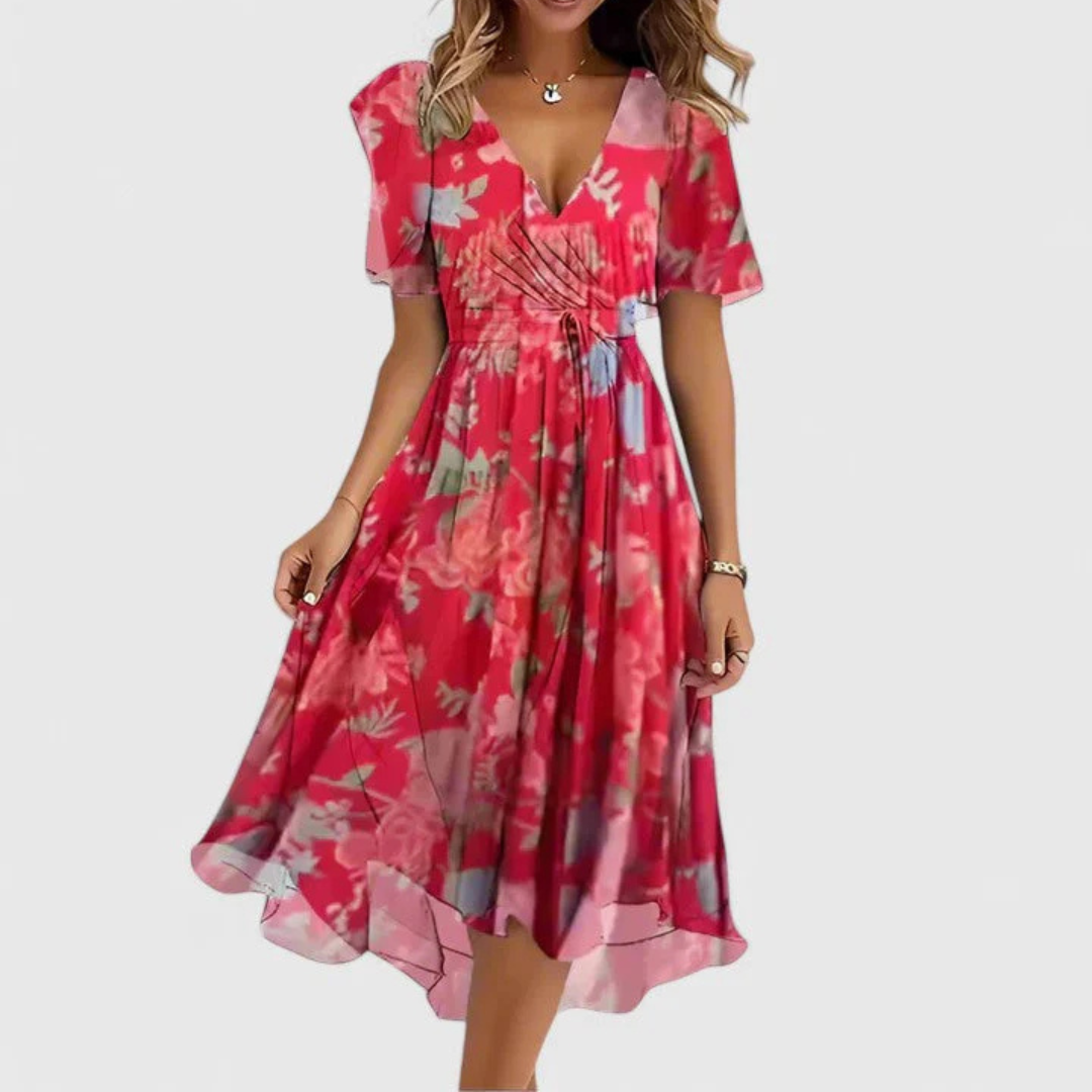 Helga | Florales V-Ausschnitt Midikleid