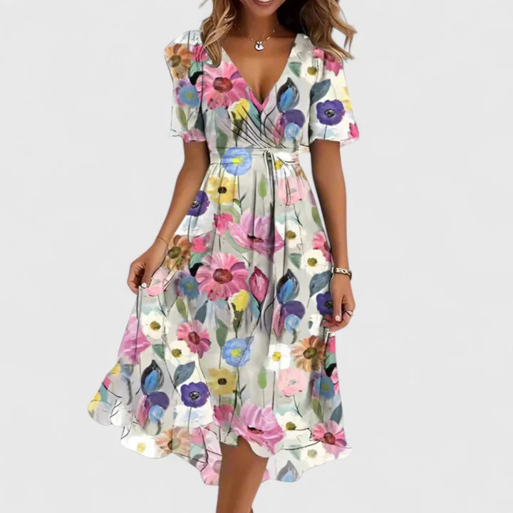 Helga | Florales V-Ausschnitt Midikleid