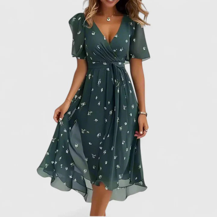 Helga | Florales V-Ausschnitt Midikleid