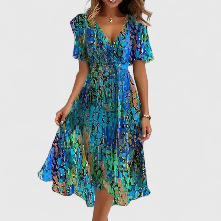 Helga | Florales V-Ausschnitt Midikleid