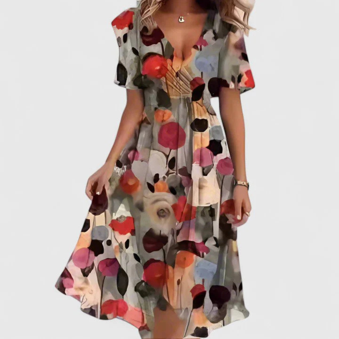 Helga | Florales V-Ausschnitt Midikleid