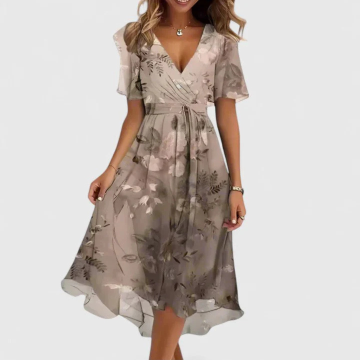 Helga | Florales V-Ausschnitt Midikleid