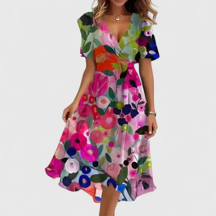 Helga | Florales V-Ausschnitt Midikleid
