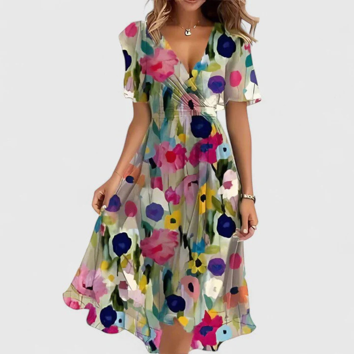Helga | Florales V-Ausschnitt Midikleid