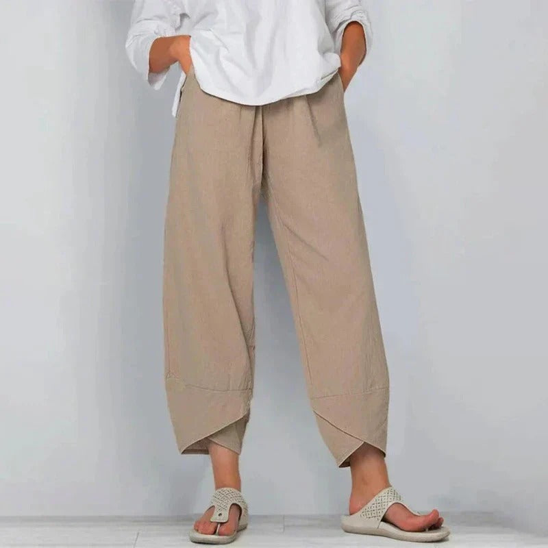 Hella | Damen Weite Asymmetrische Cropped-Leinenhose