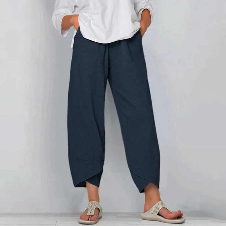Hella | Damen Weite Asymmetrische Cropped-Leinenhose