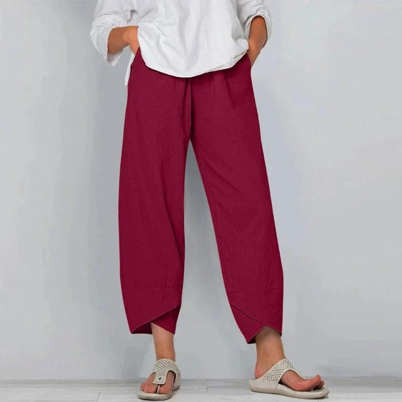 Hella | Damen Weite Asymmetrische Cropped-Leinenhose
