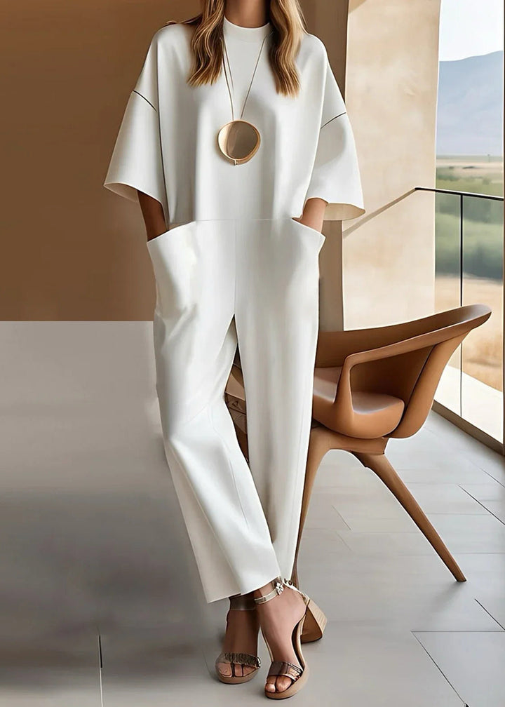 Henny Damen Jumpsuit mit Rundhalsausschnitt und weitem Bein – Weiß