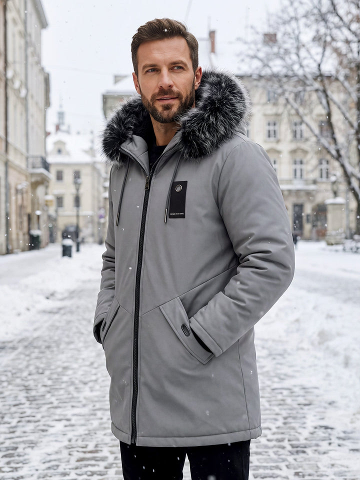 Henrik Herren wattierter Parka mit abnehmbarer Kapuze und Plüschfutter – Grau