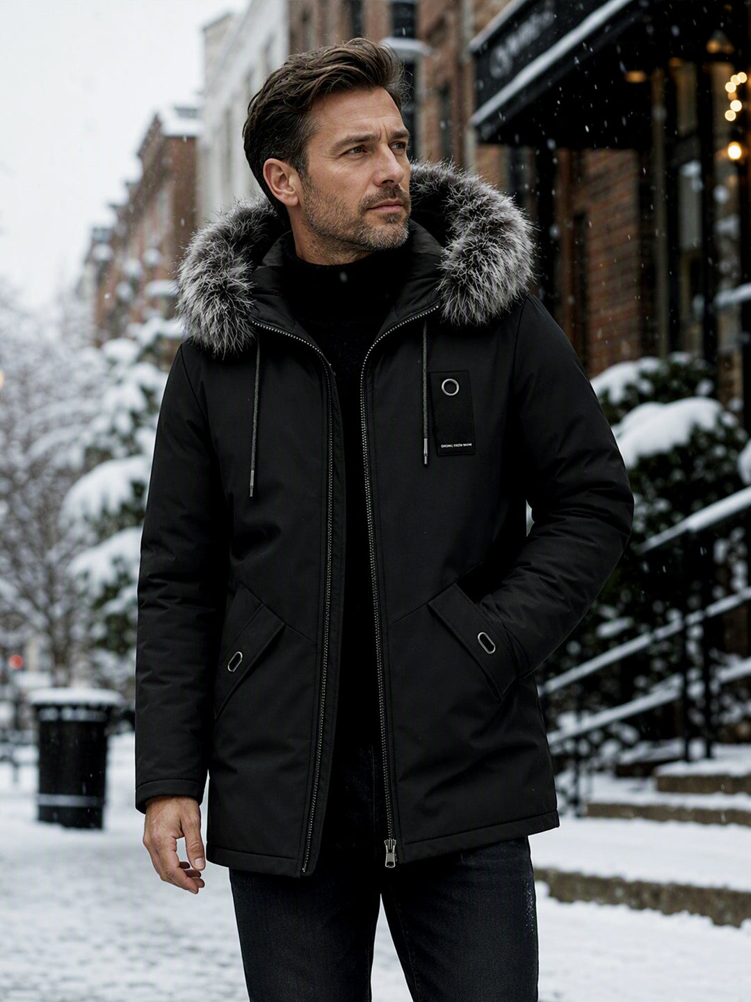 Henrik Herren wattierter Parka mit abnehmbarer Kapuze und Plüschfutter – Schwarz