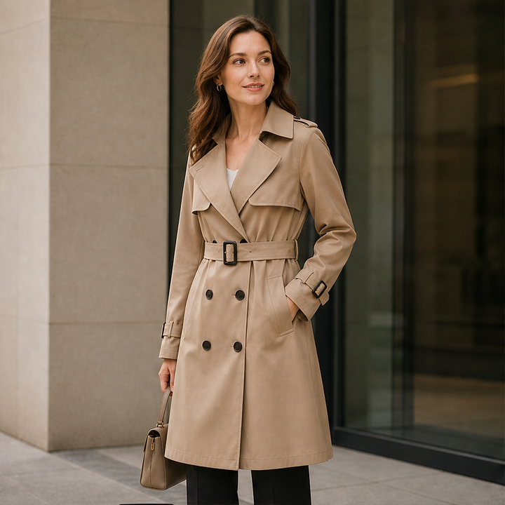 Henrike Damen Trenchcoat in Midilänge mit Reverskragen und Bindegürtel