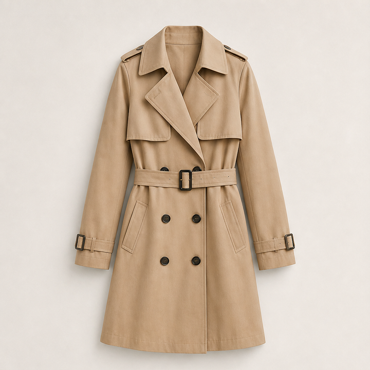 Henrike Damen Trenchcoat in Midilänge mit Reverskragen und Bindegürtel – Camel