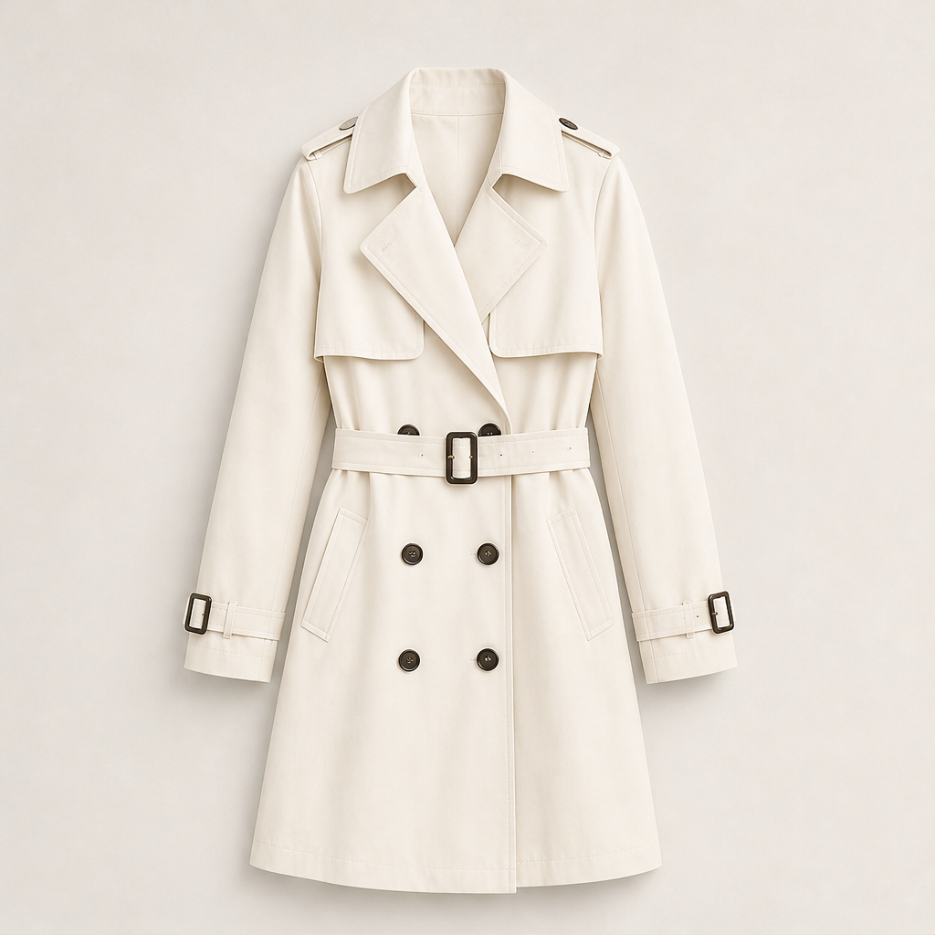 Henrike Damen Trenchcoat in Midilänge mit Reverskragen und Bindegürtel – Creme
