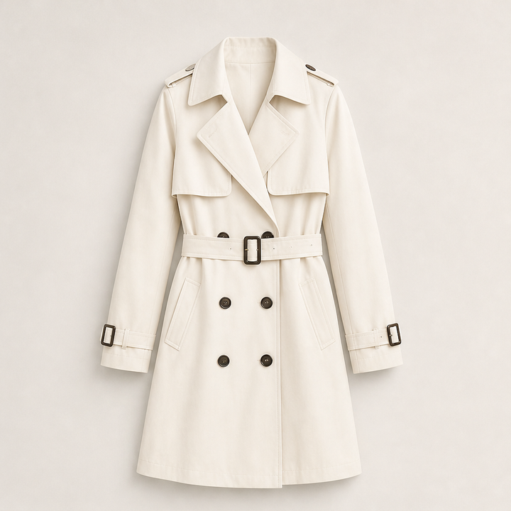 Henrike Damen Trenchcoat in Midilänge mit Reverskragen und Bindegürtel – Creme