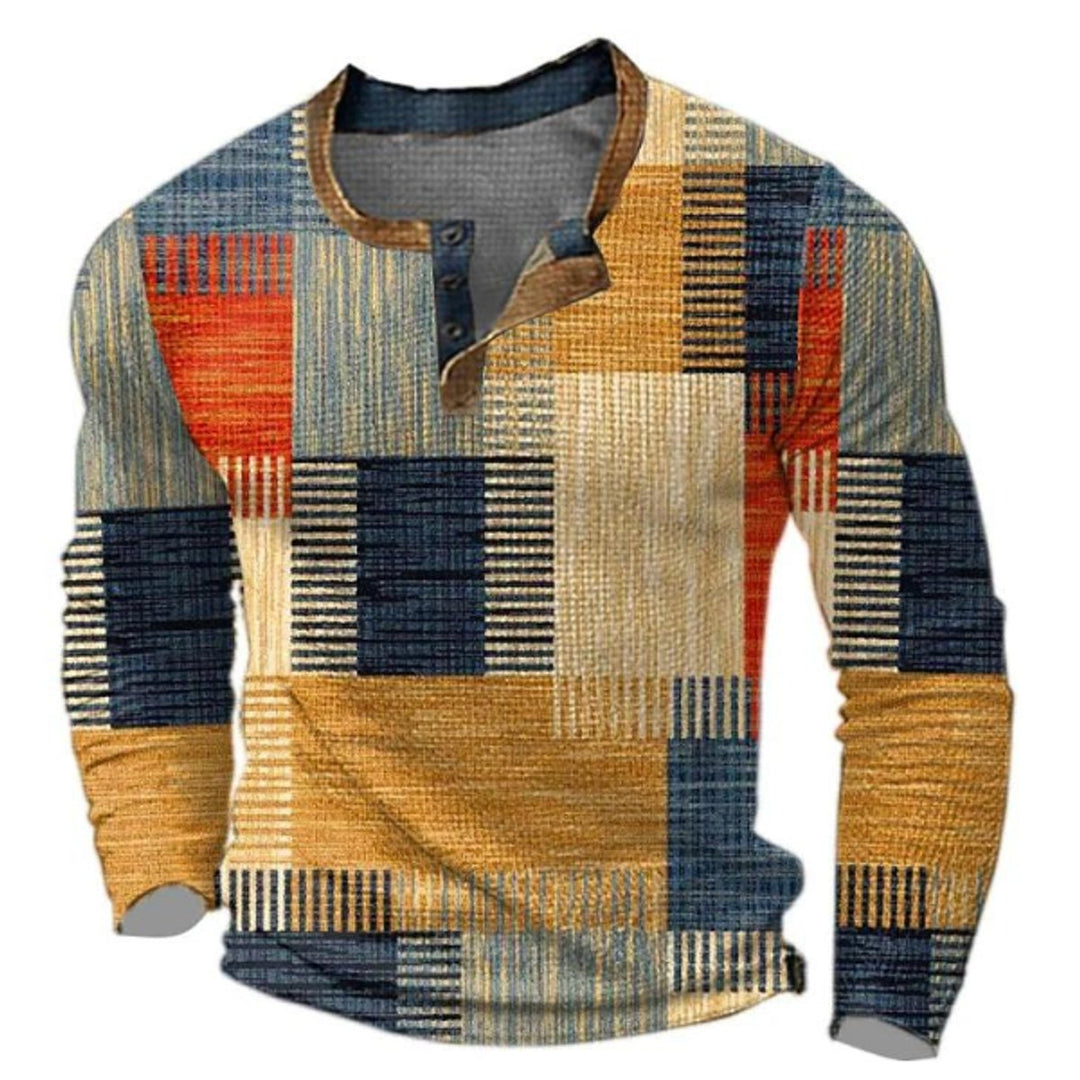 Christian | Herren Retro Colorblock Langarm Henley Strick