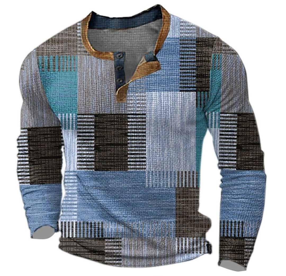 Christian | Herren Retro Colorblock Langarm Henley Strick