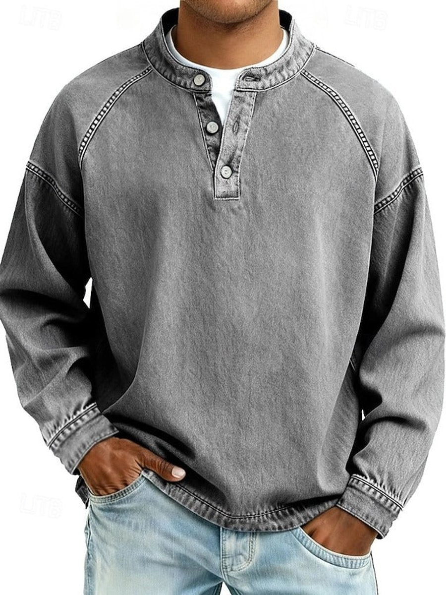 Dominik | Herren Retro Henley Strick Langarm im Used-Look