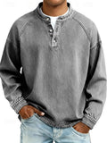 Dominik | Herren Retro Henley Strick Langarm im Used-Look