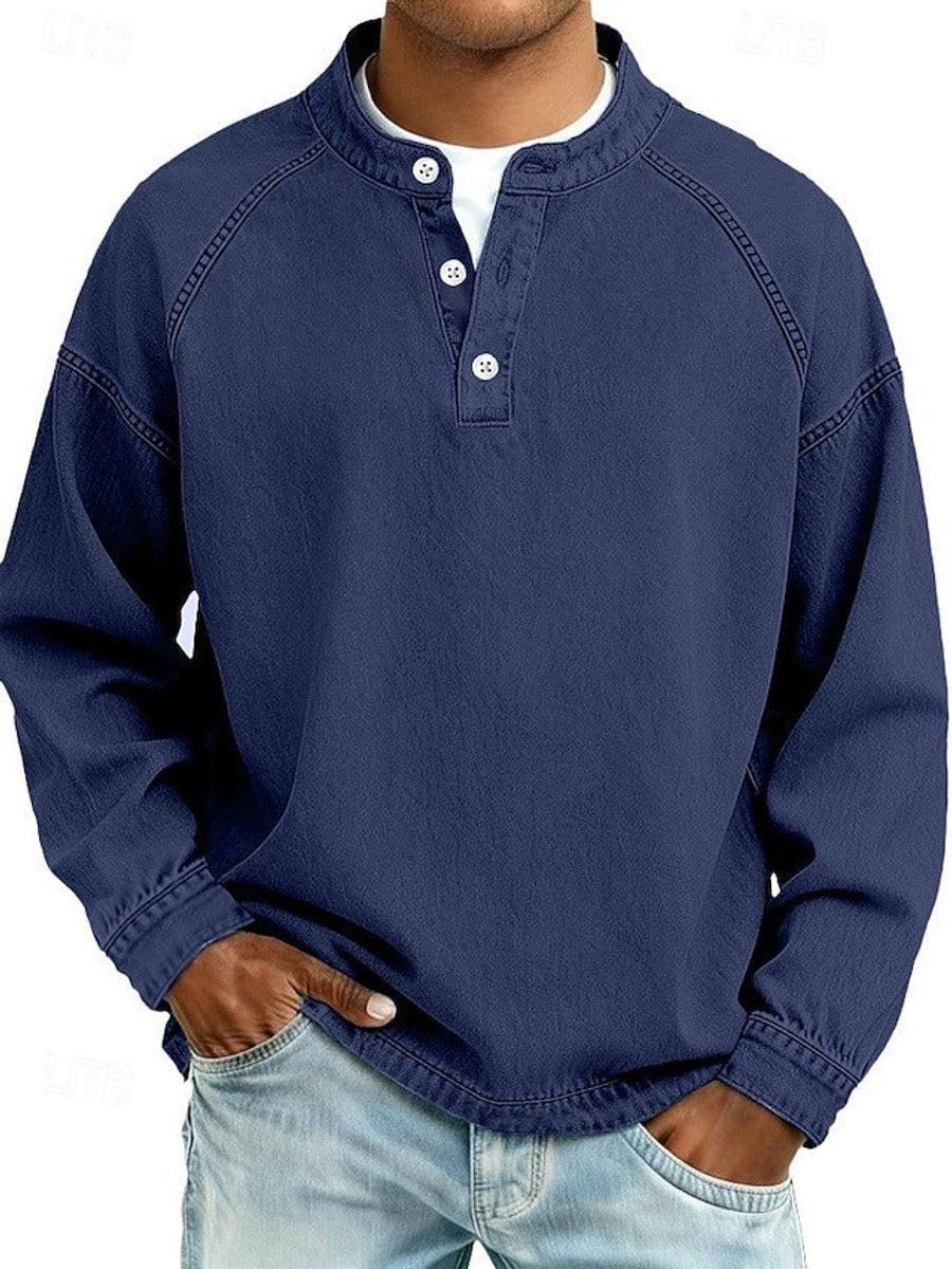 Dominik | Herren Retro Henley Strick Langarm im Used-Look