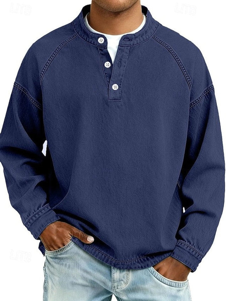 Dominik | Herren Retro Henley Strick Langarm im Used-Look