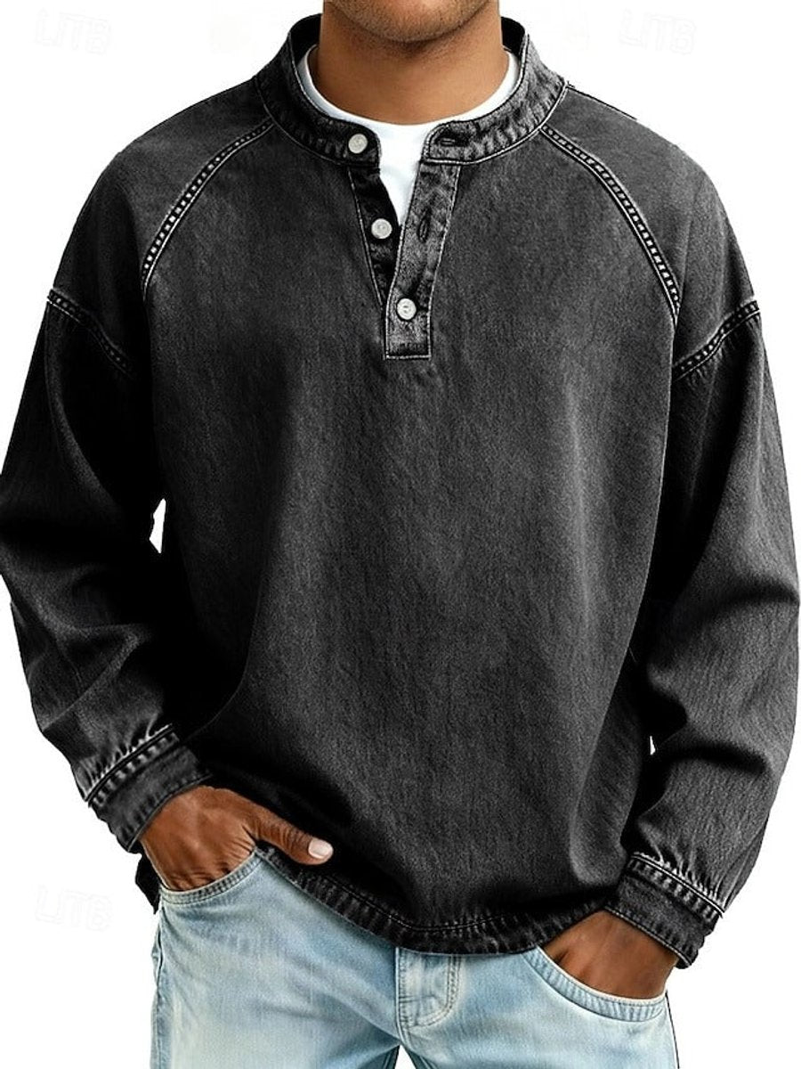Dominik | Herren Retro Henley Strick Langarm im Used-Look