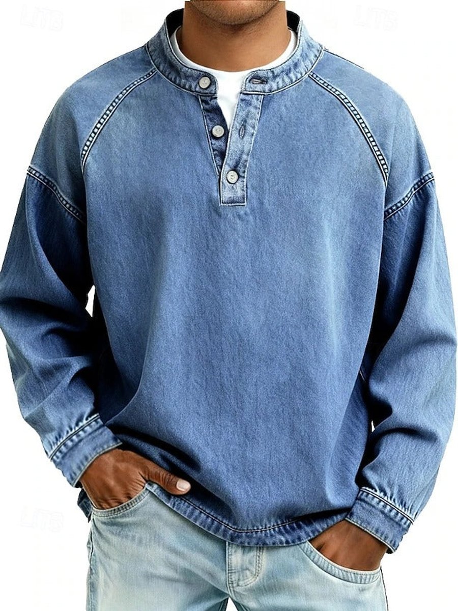 Dominik | Herren Retro Henley Strick Langarm im Used-Look