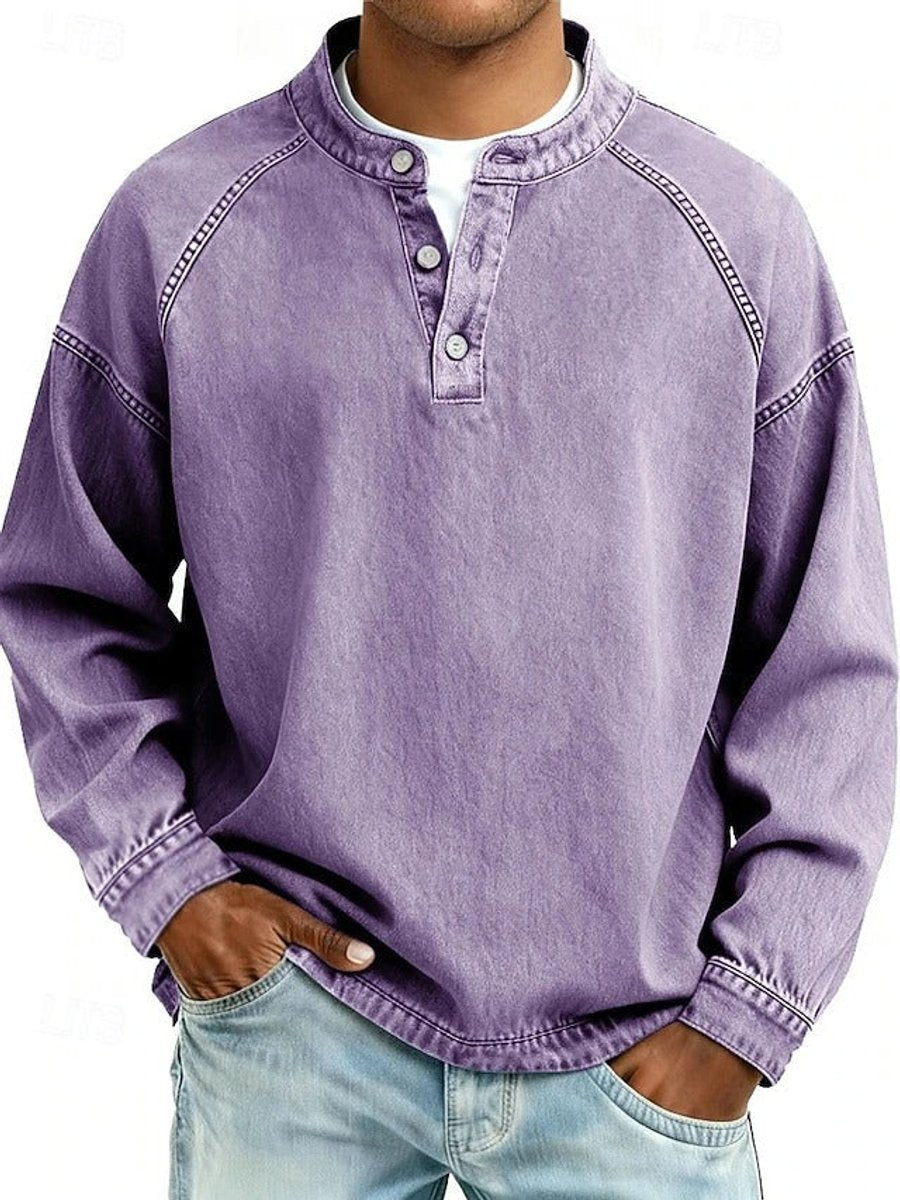 Dominik | Herren Retro Henley Strick Langarm im Used-Look