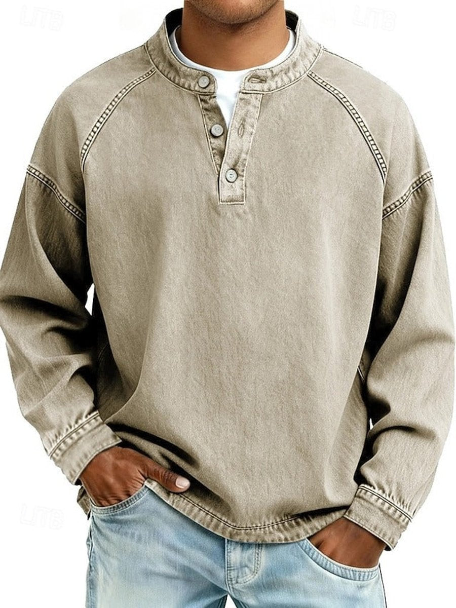 Dominik | Herren Retro Henley Strick Langarm im Used-Look