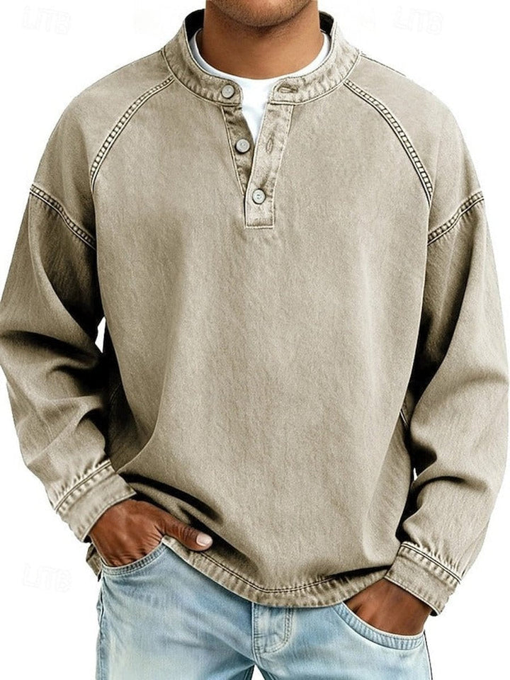 Dominik | Herren Retro Henley Strick Langarm im Used-Look
