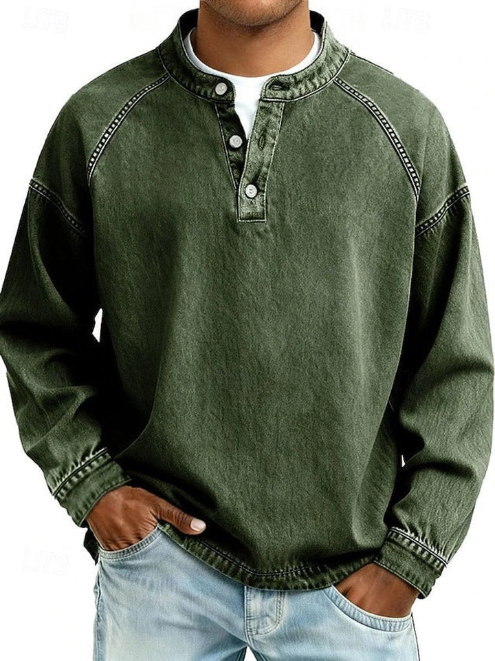Dominik | Herren Retro Henley Strick Langarm im Used-Look