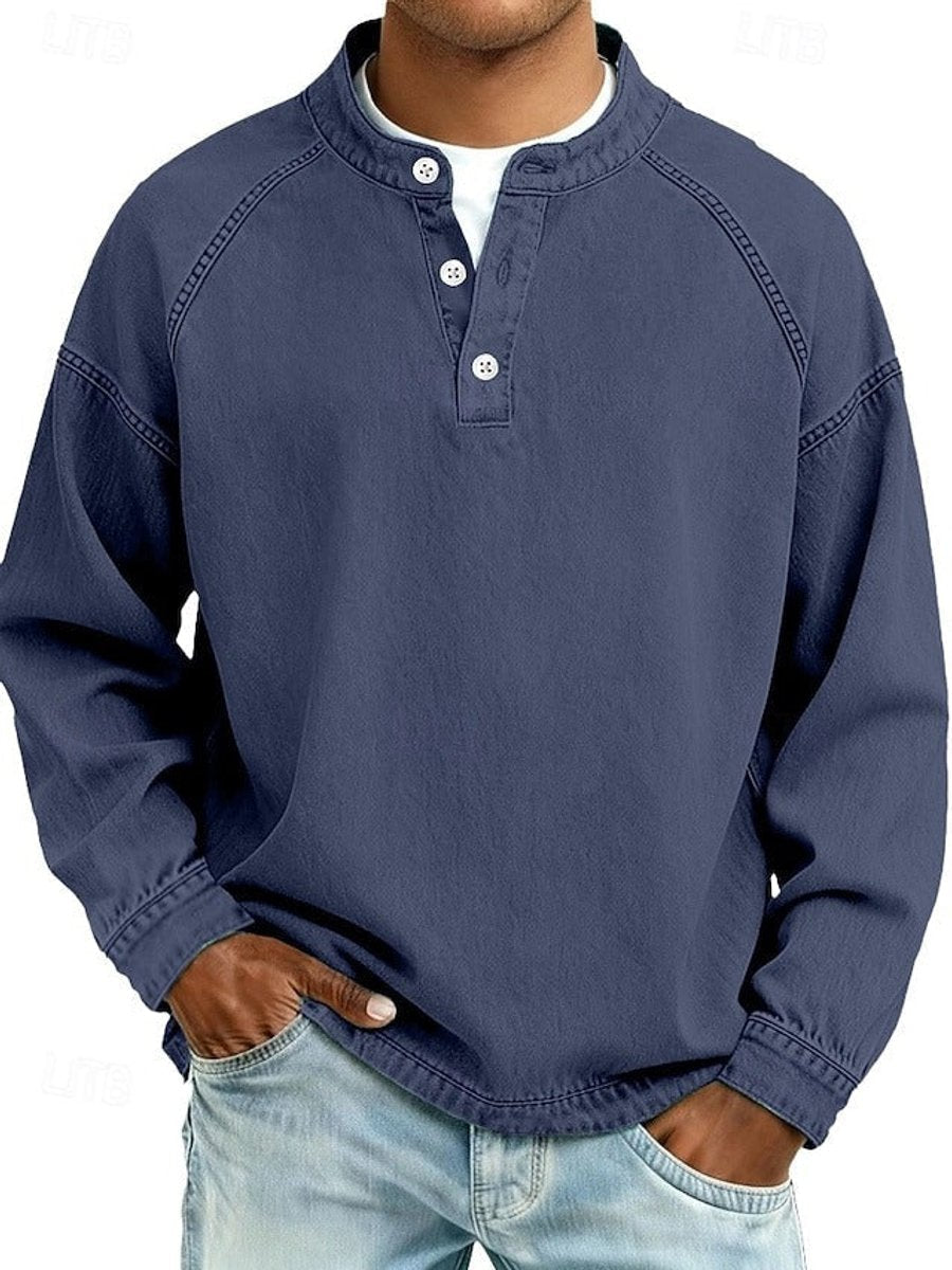 Dominik | Herren Retro Henley Strick Langarm im Used-Look