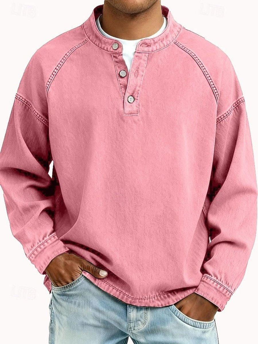 Dominik | Herren Retro Henley Strick Langarm im Used-Look