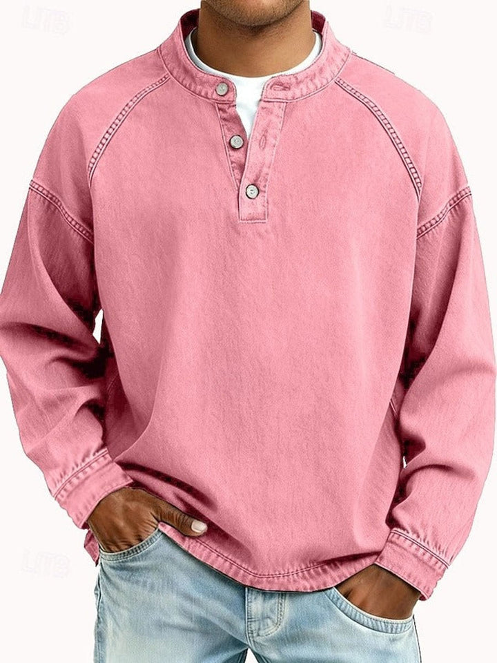 Dominik | Herren Retro Henley Strick Langarm im Used-Look