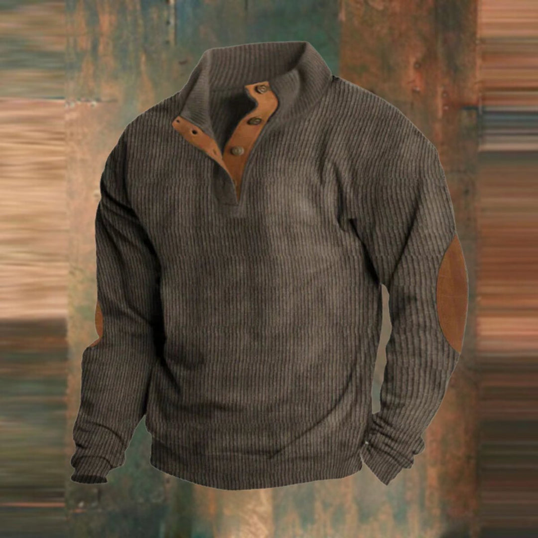 Maximilian | Herren Retro Rippstrick Pullover mit Knopfkragen