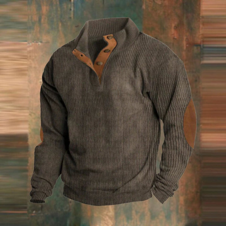Maximilian | Herren Retro Rippstrick Pullover mit Knopfkragen
