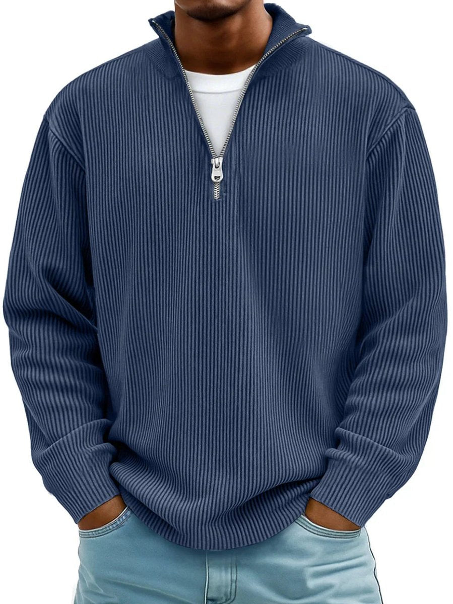 Simon | Herren Rippstrick Quarter-Zip Pullover mit Stehkragen