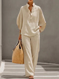 Hiltrud | Damen Zweiteiliges Set mit Stehkragenbluse und weiter Hose