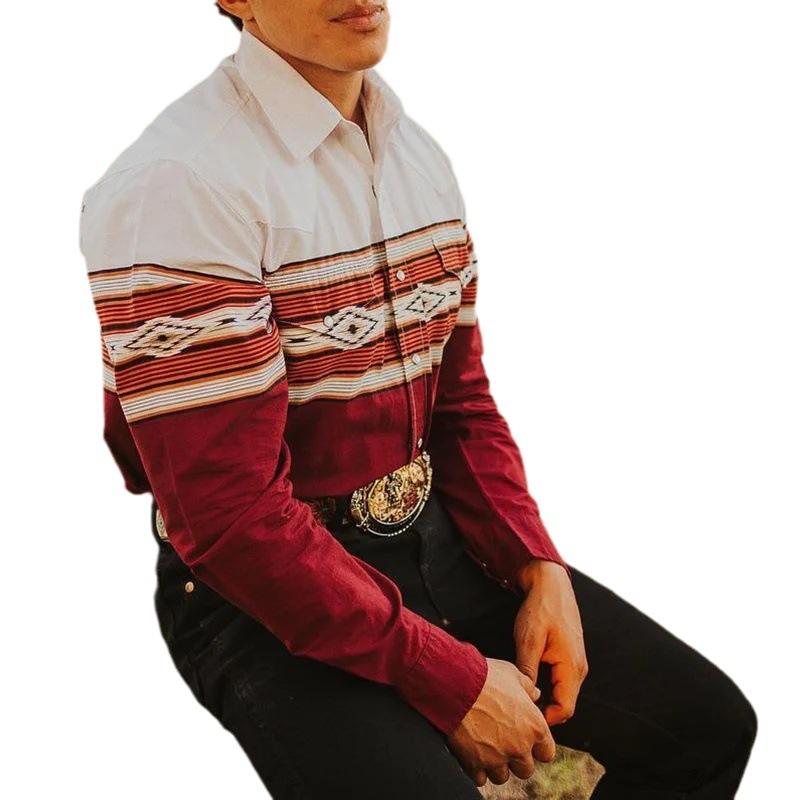 Hinnerk Herren Westernhemd mit Ethno-Print und Kentkragen – Rot