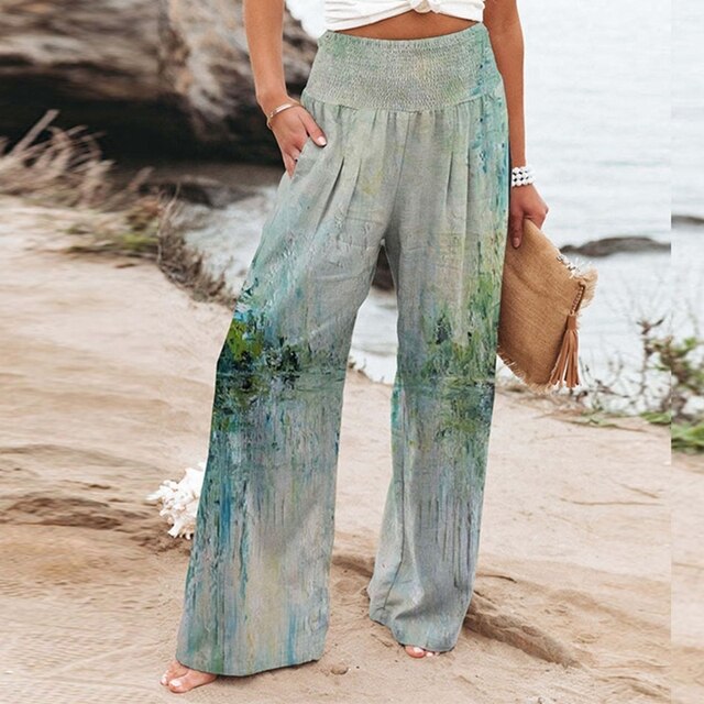 Hose für Damen mit Weitem Bein und Blumenmuster