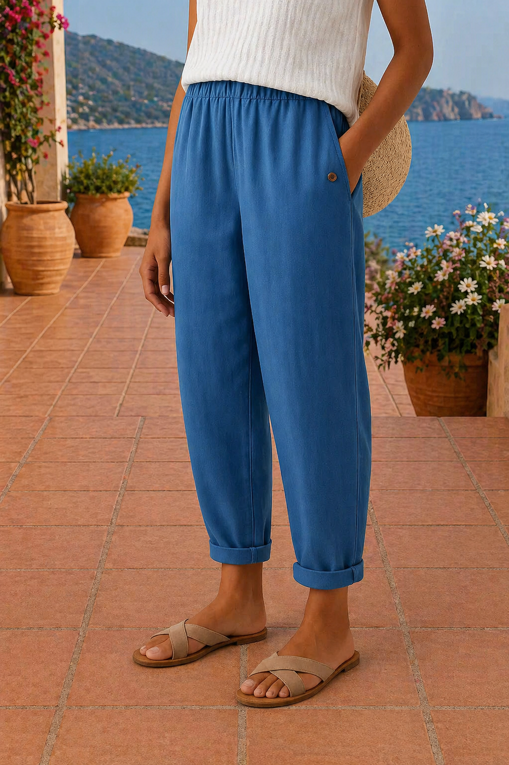 Hose für Damen mit Weitem Bein und Entspanntem Schnitt