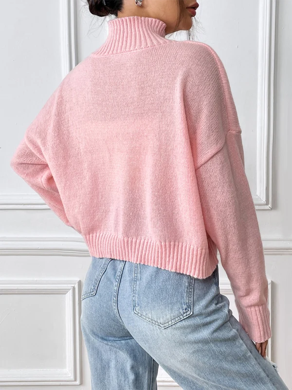 Ilka Damen Oversize-Pullover mit geripptem Stehkragen und Spitzenschleife