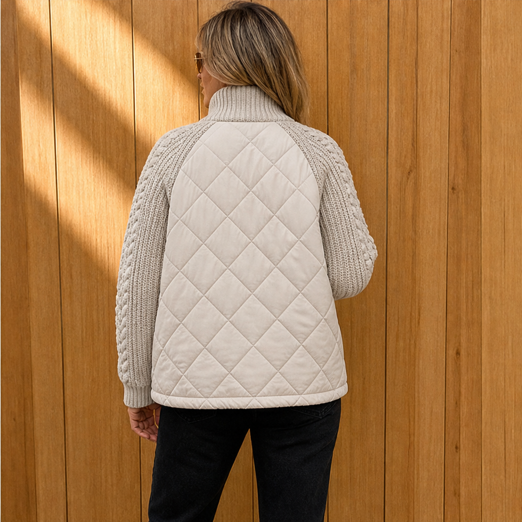Inka Damen Steppjacke mit Zopfstrickärmeln, Rippkragen und Tunnelzugsaum