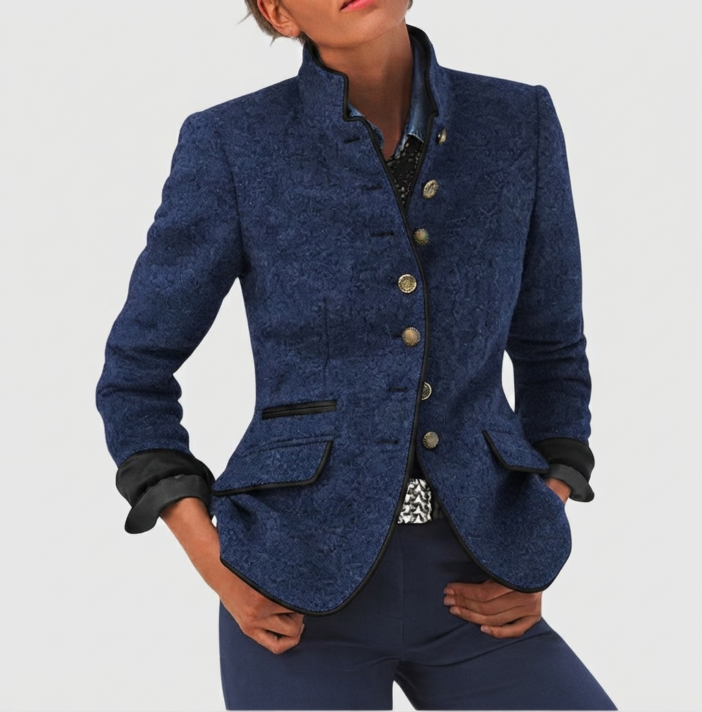 Irmgard Damen Jacke mit Stehkragen und Knopfleiste – Blau
