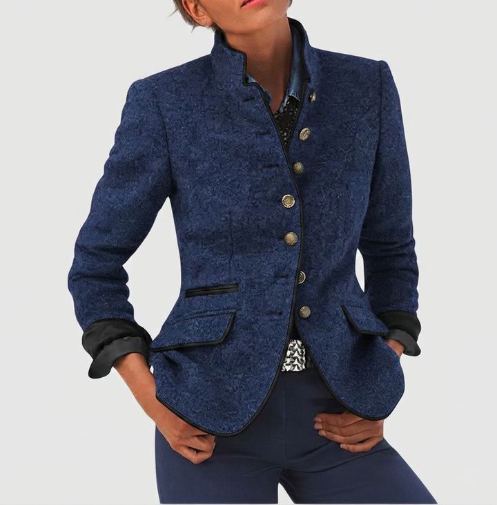 Irmgard Damen Jacke mit Stehkragen und Knopfleiste – Blau