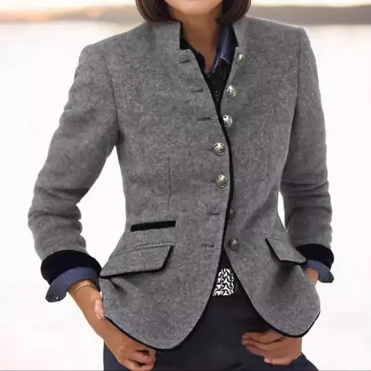 Irmgard Damen Jacke mit Stehkragen und Knopfleiste – Grau