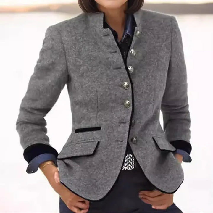 Irmgard Damen Jacke mit Stehkragen und Knopfleiste – Grau