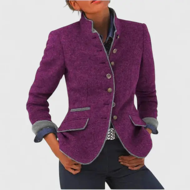 Irmgard Damen Jacke mit Stehkragen und Knopfleiste – Lila