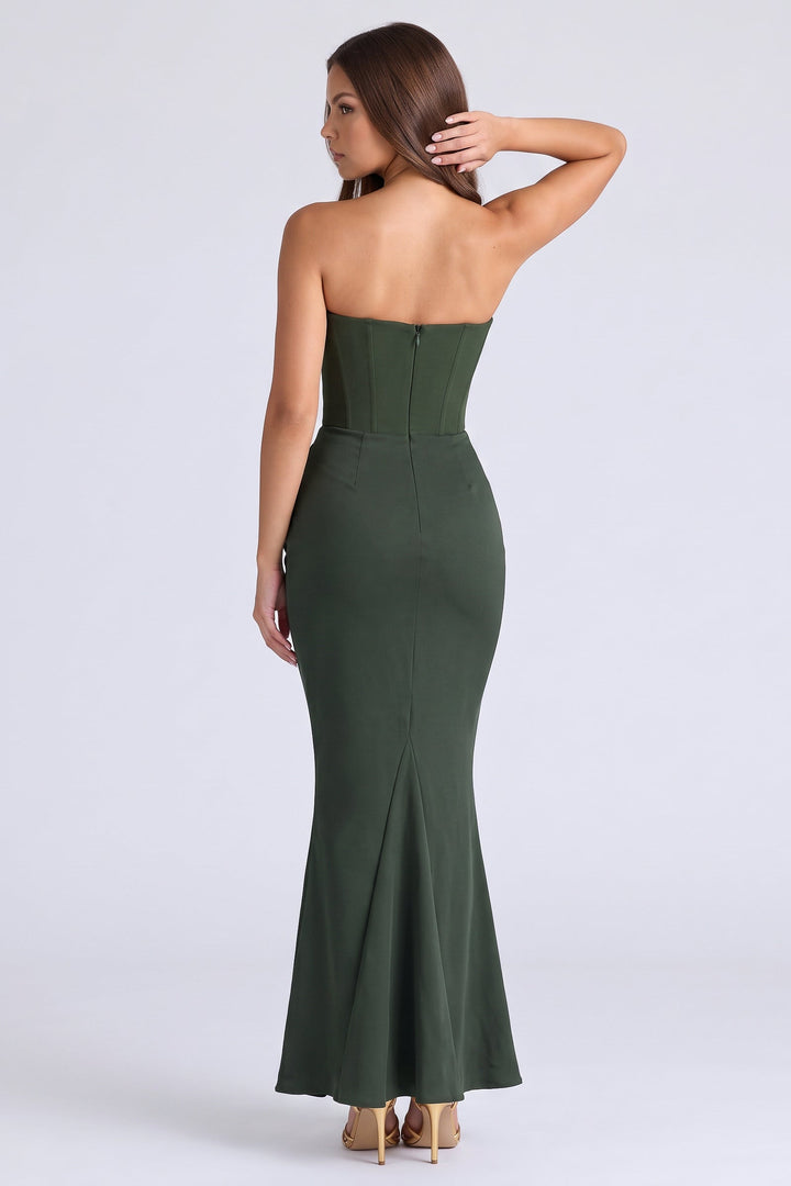 Isabell Damen trägerloses Korsett-Maxikleid mit Drapierung und Meerjungfrauensaum
