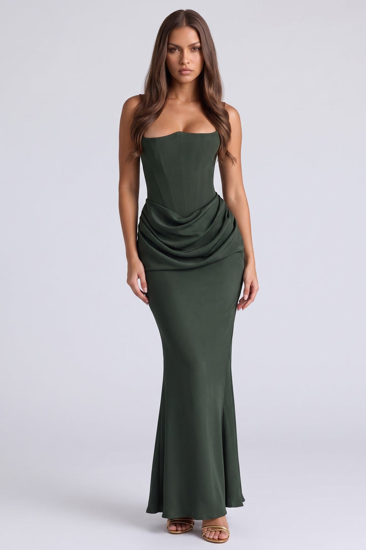 Isabell Damen trägerloses Korsett-Maxikleid mit Drapierung und Meerjungfrauensaum