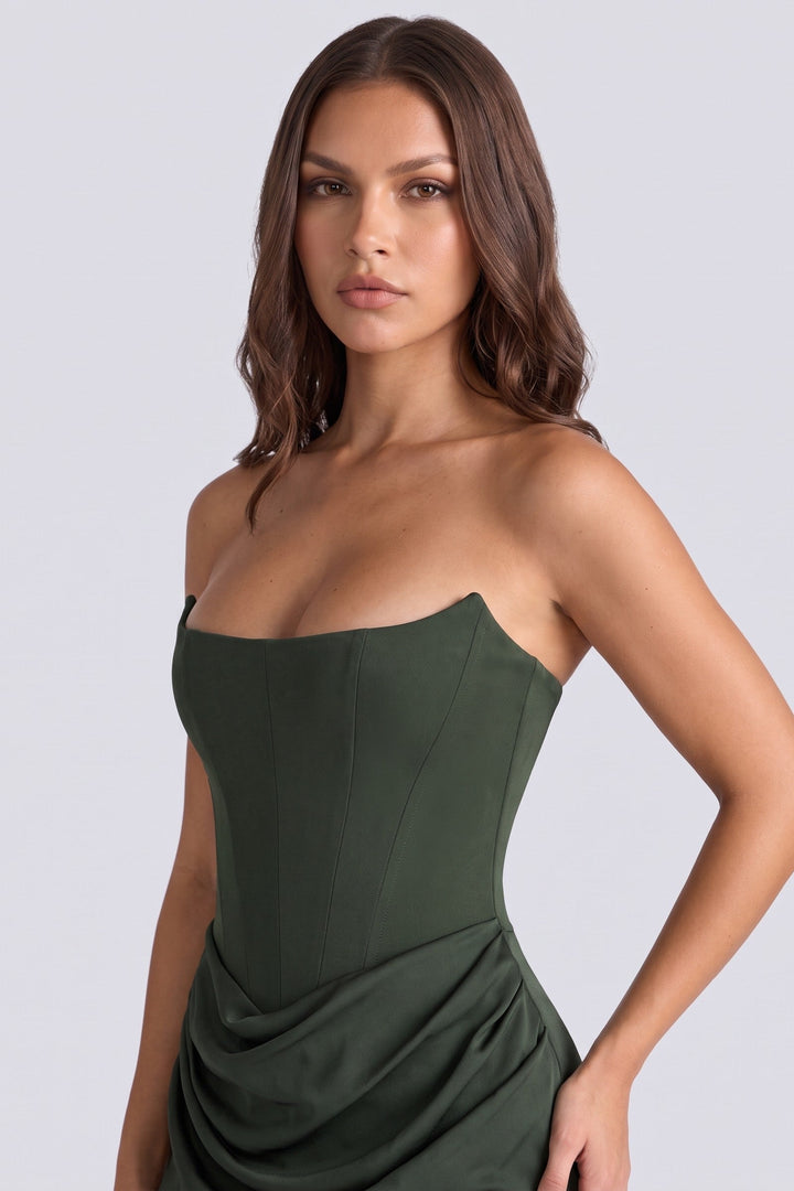 Isabell Damen trägerloses Korsett-Maxikleid mit Drapierung und Meerjungfrauensaum